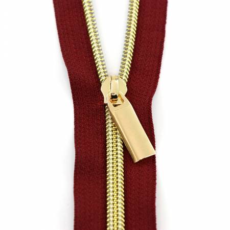 Zippers #5 By the Yard Burgundy Gold Coil