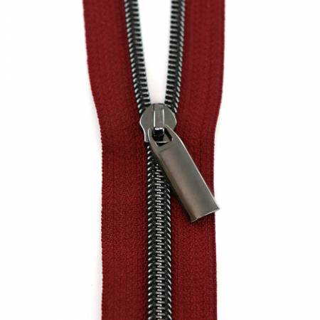 108" Zipper 3 Yards + 9 Pulls Gunmetal, Burgundy