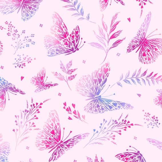 Fly By Butterfly Magic Wings Pink Yardage