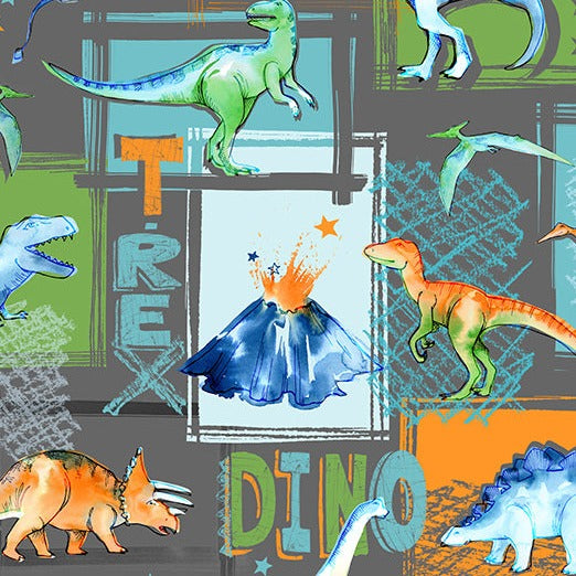 T-Rex Digital Cuddle Graphite Yardage