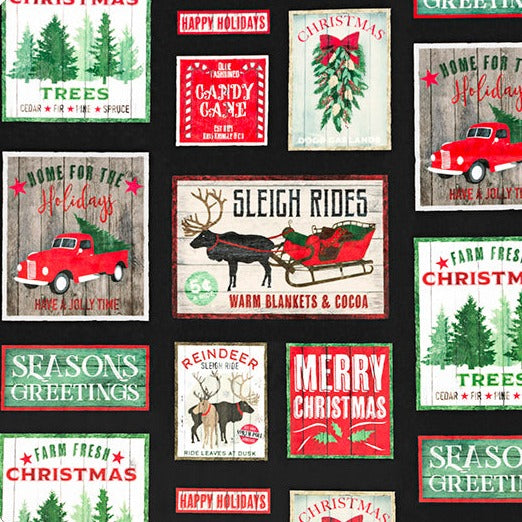 Xmas Signs Digital Cuddle Black Yardage