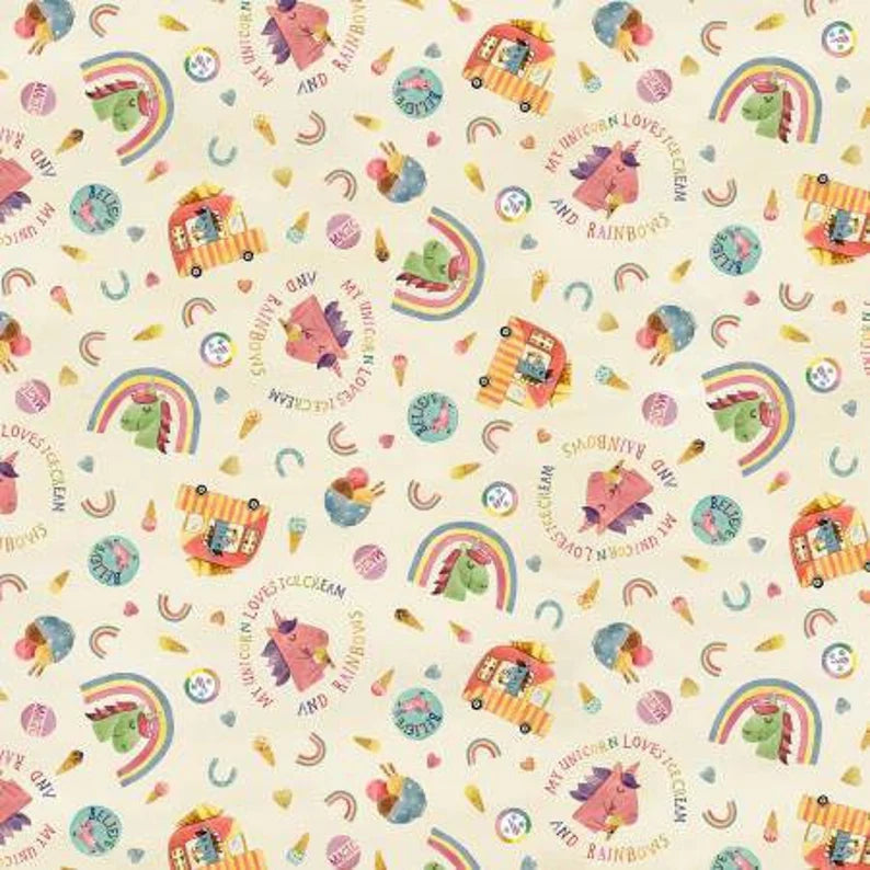 My Unicorn Loves Unicorn Ice Cream Cream Yardage