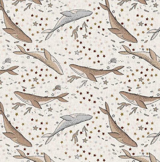Calm Waters Whales Cream Yardage