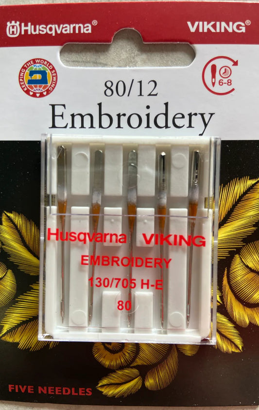 Husqvarna Viking Needles Embroidery Size 80/12 5pk