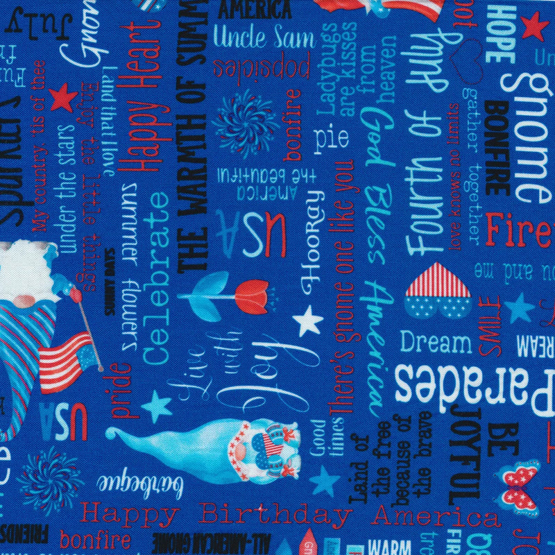 All American Gnomes All American Words Blue Yardage