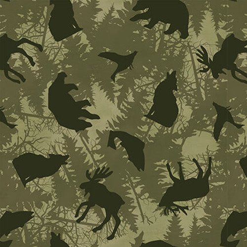 Wilderness Trail Olive Animal Silhouettes Yardage